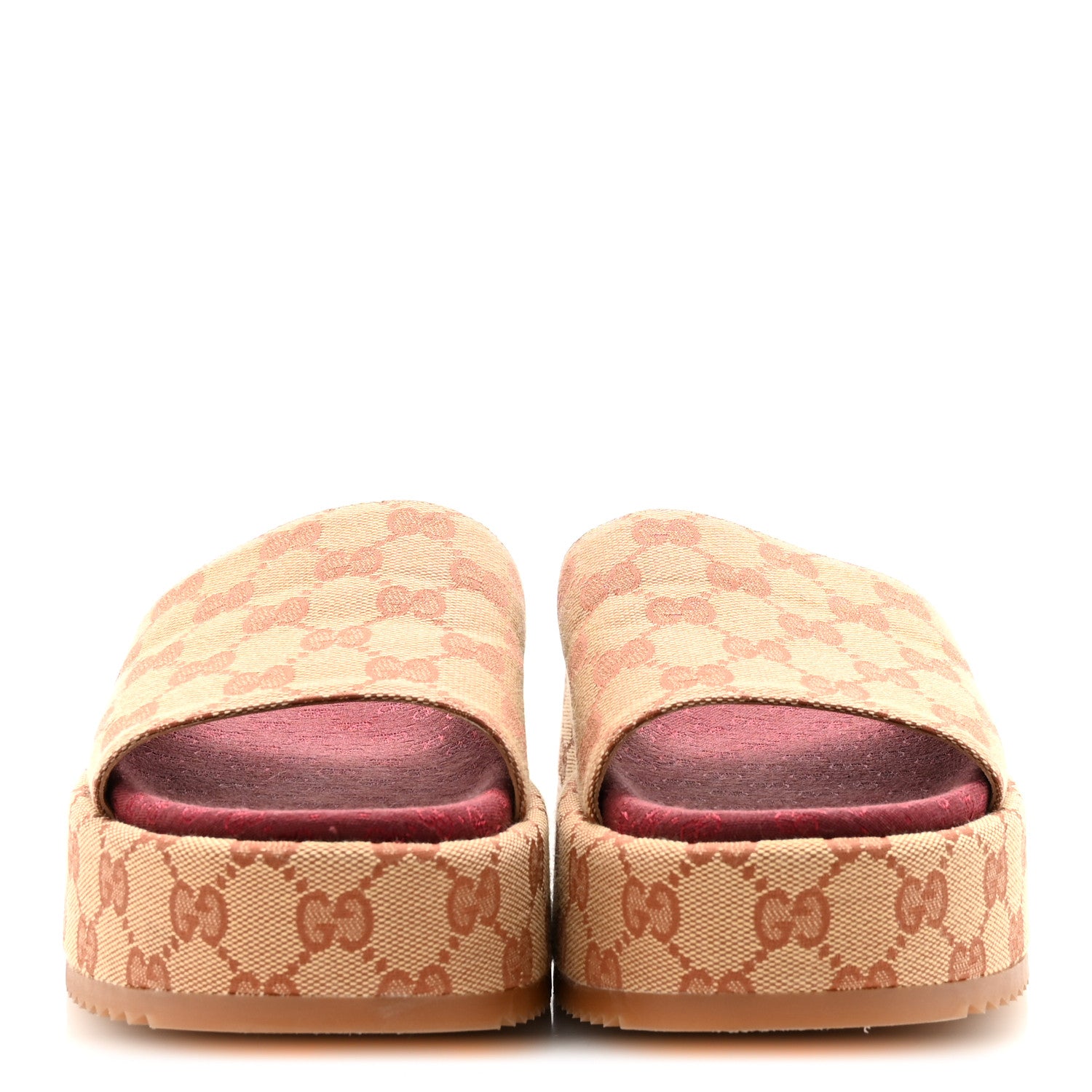 Gucci Canvas GG Monogram Angelina Platform Slide Sandals 38.5 Beige Ruggine 3 of 9