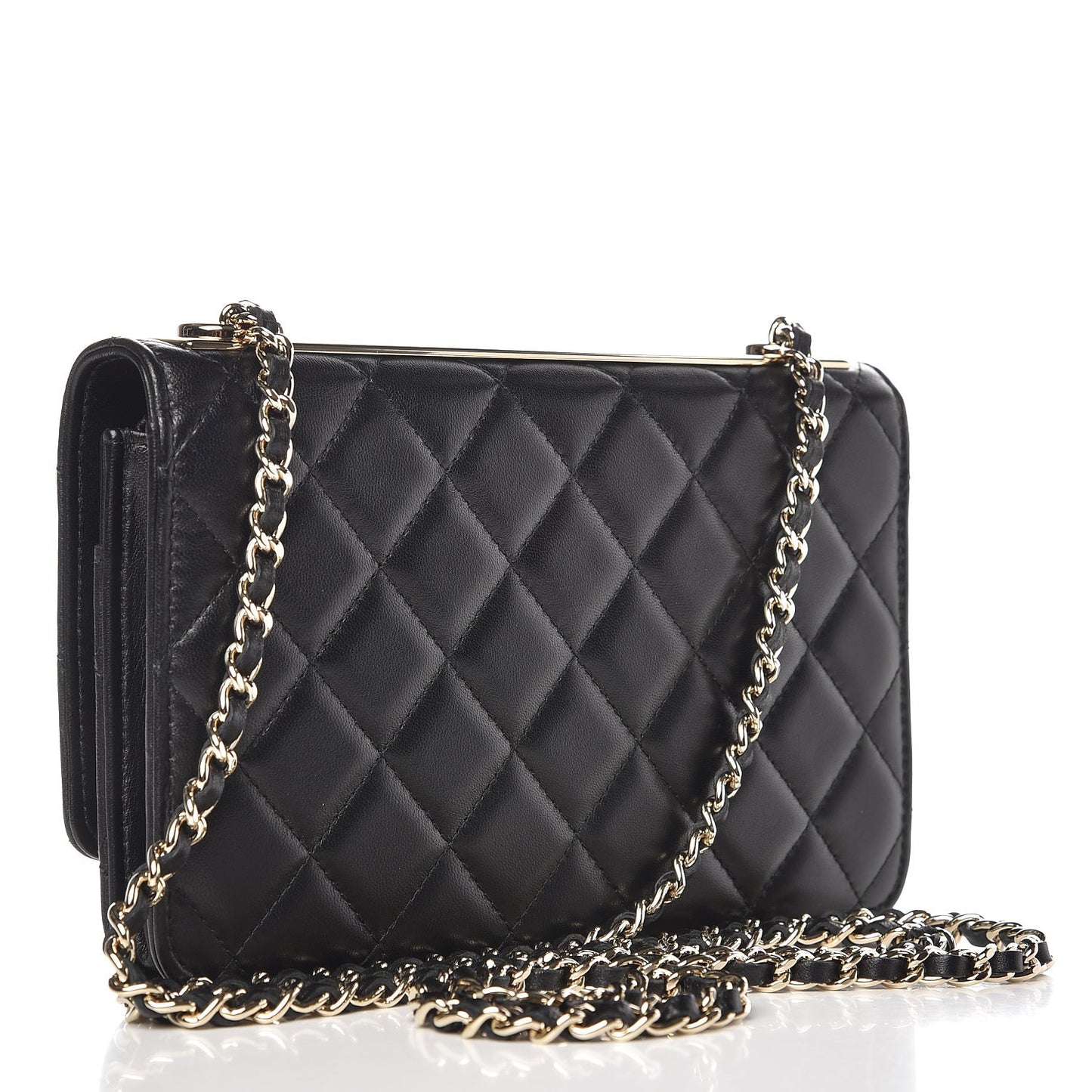 Lambskin Quilted Trendy CC Wallet On Chain WOC Black