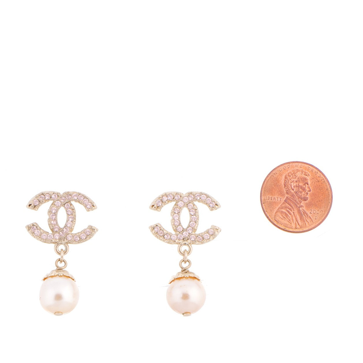 Chanel Crystal Enamel Pearl CC Drop Earrings Light Gold 2 of 5