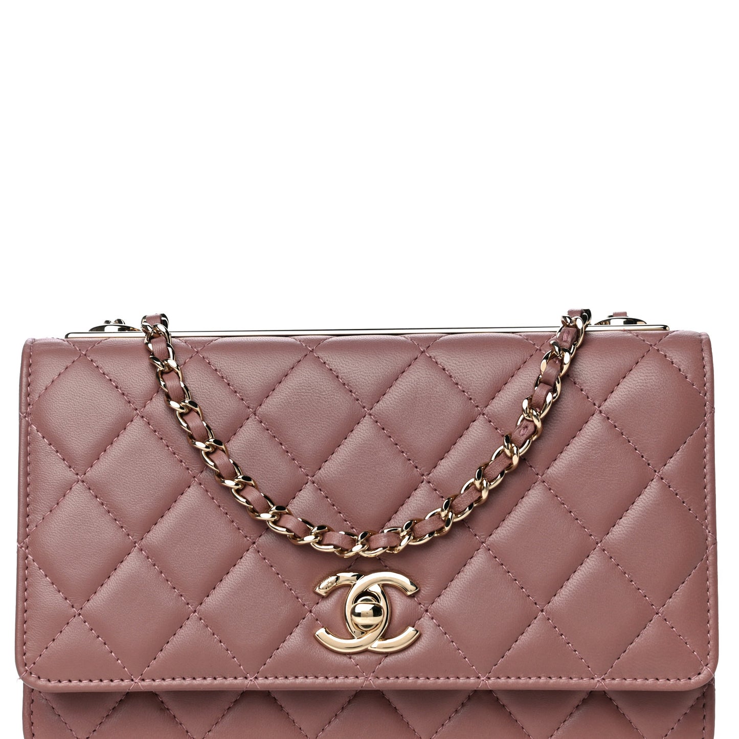 Lambskin Quilted Trendy CC Wallet On Chain WOC Nude