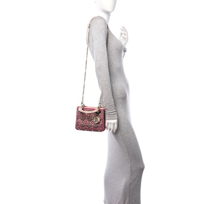 Christian Dior Metallic Calfskin Satin Celestial Bead Embroidery Cannage Mini Lady Dior Rose Des Vents 2 of 13