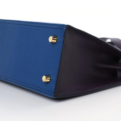 Hermes Chevre Mysore Horseshoe Kelly Sellier 25 Bleu Sapphire Raisin 6 of 10