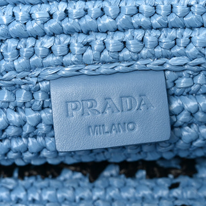 Prada Yarn Raffia Effect Crochet Striped Large Logo Tote Celeste Blue 6 of 9