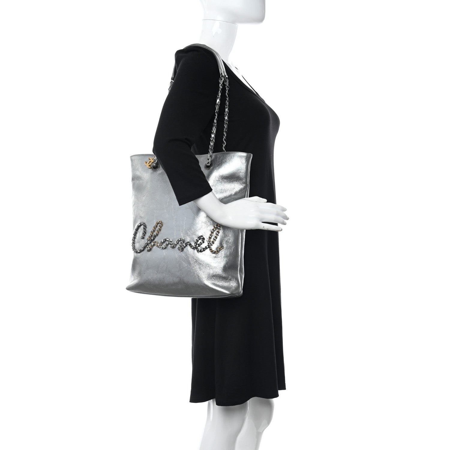 Chanel Metallic Crumpled Calfskin Chain 20s Signe Tote Silver 2 of 10