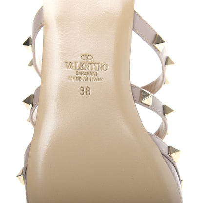 Valentino Garavani Pebbled Calfskin Rockstud Flat Cage Mules 38 Poudre 9 of 10
