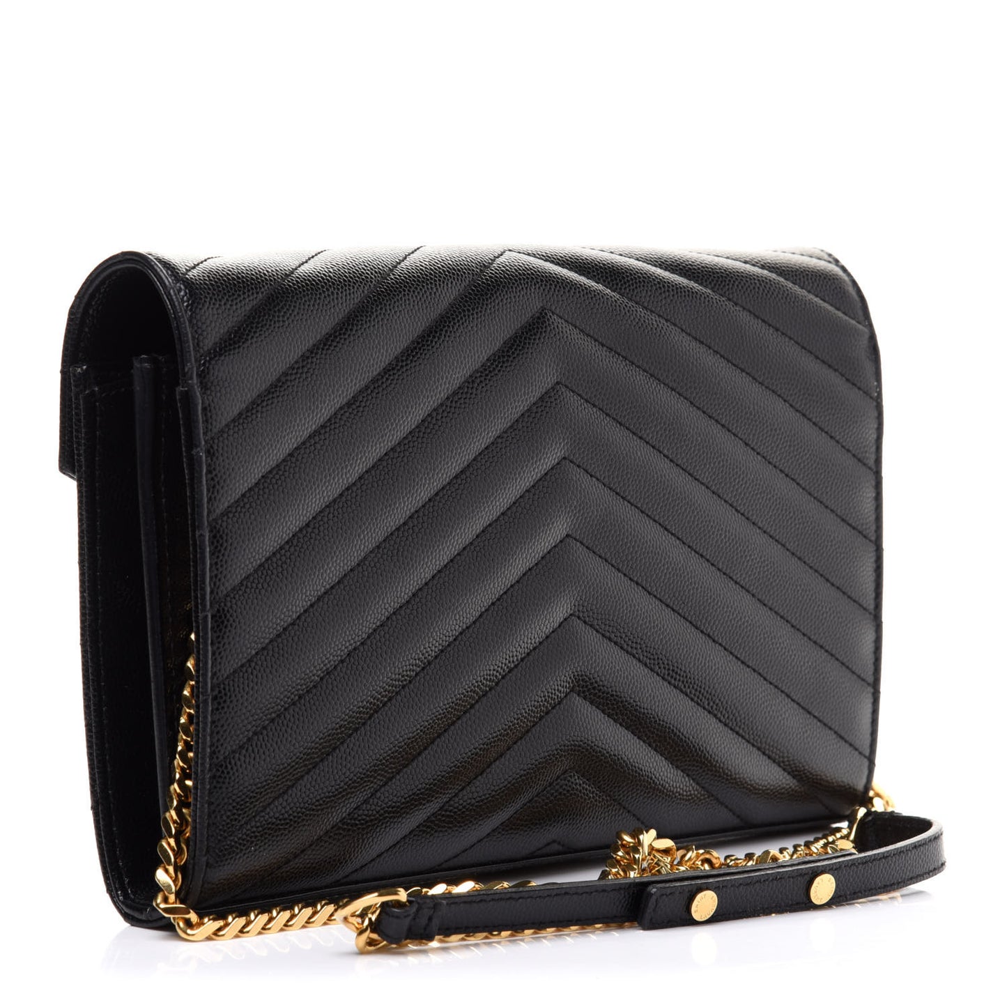 Grain De Poudre Matelasse Chevron Monogram Chain Wallet Black