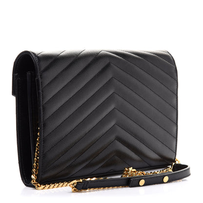 Saint Laurent Grain De Poudre Matelasse Chevron Monogram Chain Wallet Black 3 of 16