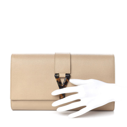 Saint Laurent Textured Calfskin Classic Tortoise Y Ligne Clutch Dark Beige 2 of 8