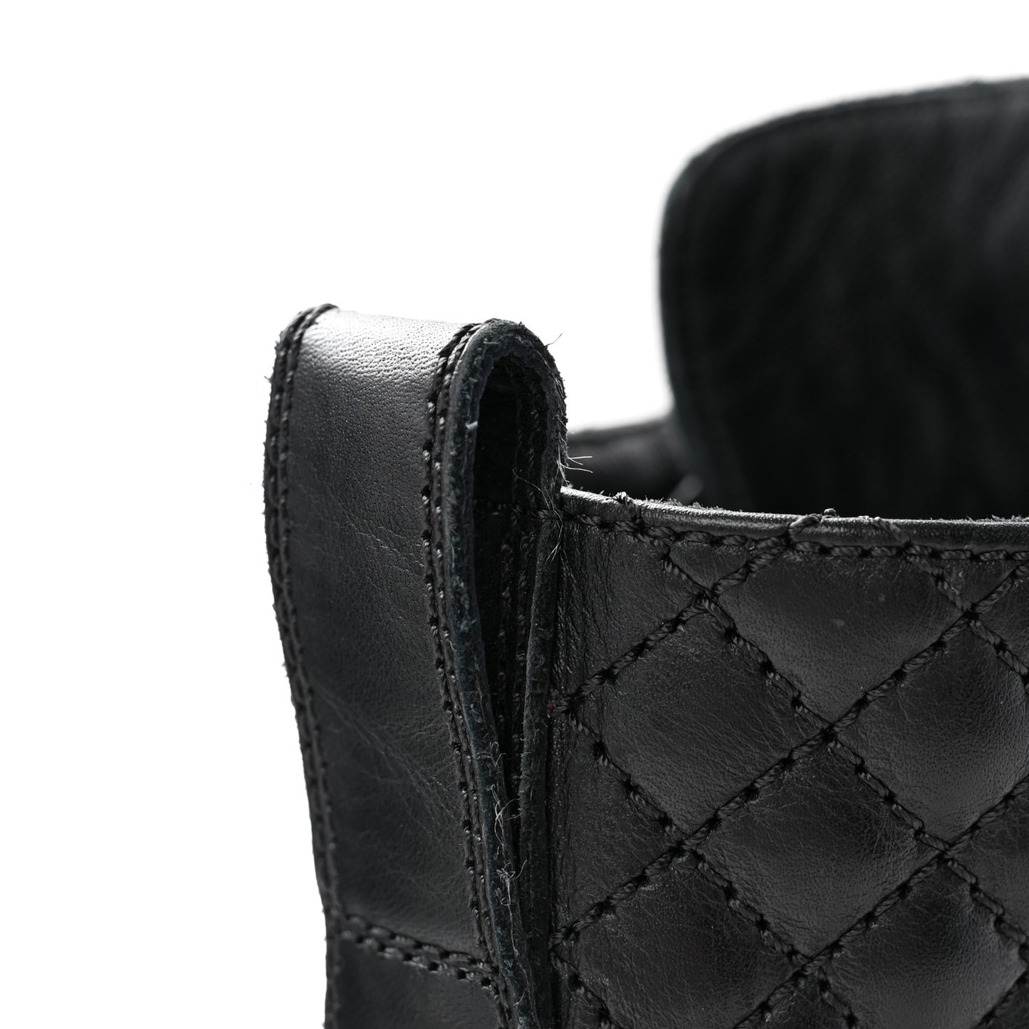 Calfskin Quilted Lace Up Combat Boots 38 Black