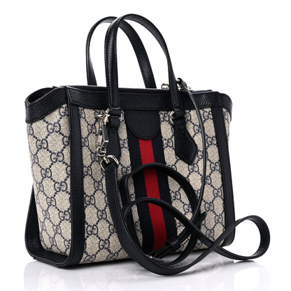 Gucci GG Supreme Monogram Textured Dollar Calfskin Web Small Ophidia Tote Bag Beige Blue 3 of 11