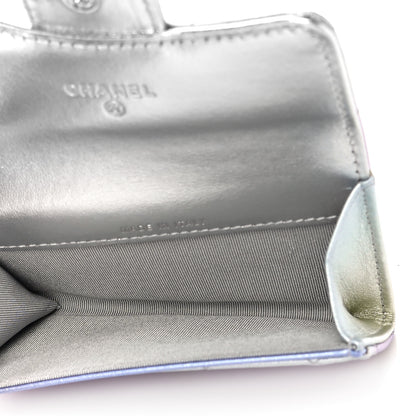 Chanel Gradient Metallic Calfskin Quilted Flap Card Holder Wallet Silver Blue Yellow Purple 5 of 12