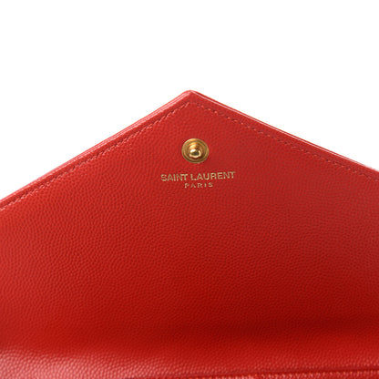Saint Laurent Grain De Poudre Matelasse Chevron Monogram Chain Wallet Red 9 of 11