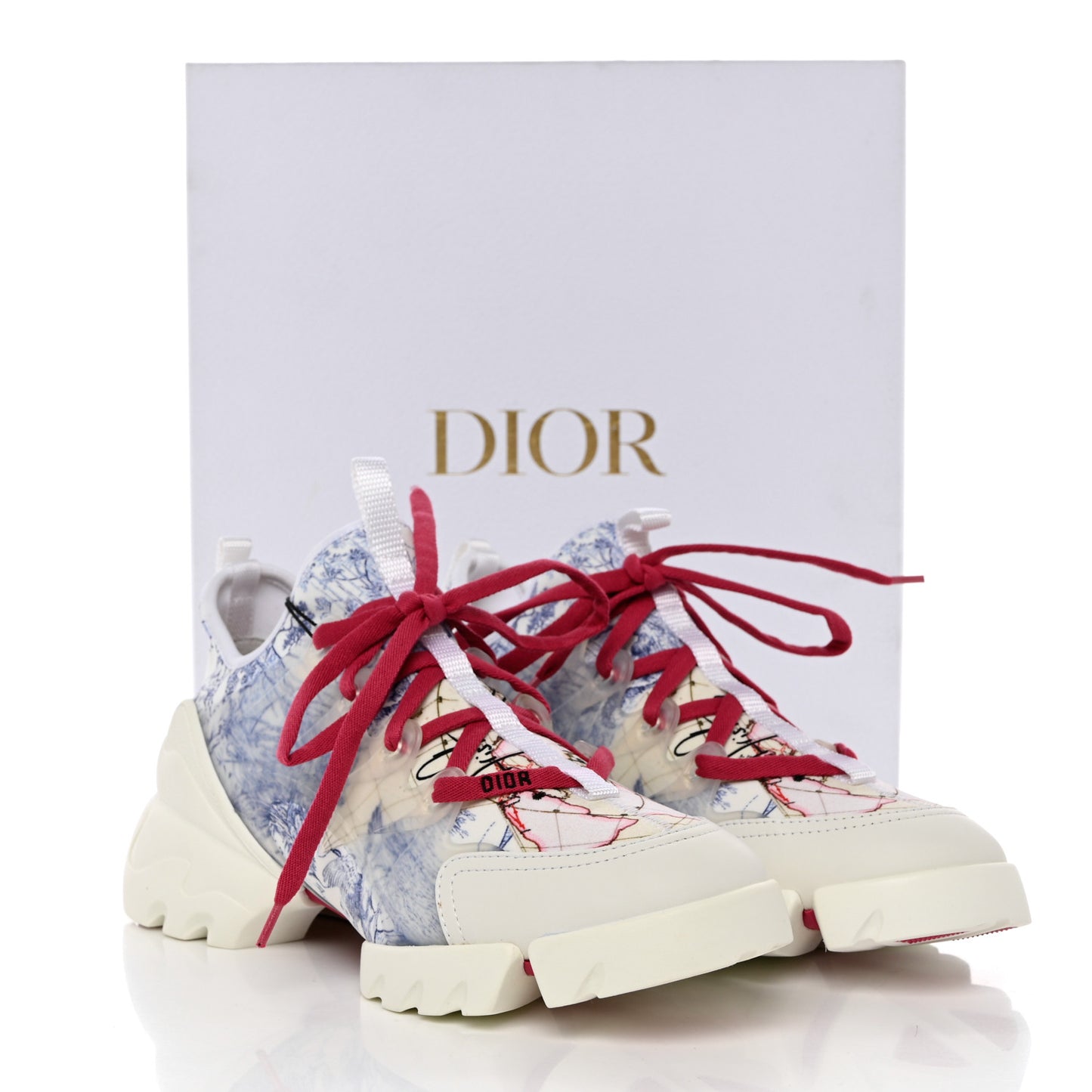 Technical Fabric Dior Around the World Print Womens D-Connect Sneakers 39 Blue Multicolor