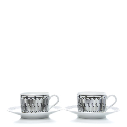 Hermes Porcelain H Deco Tea Cup And Saucer Set Of 2 1 of 8