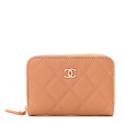 Chanel Caviar Quilted Zip Around Coin Purse Beige 1 of 8