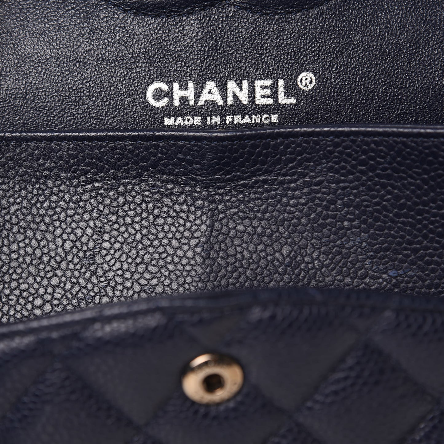 Caviar Quilted Medium Double Flap Dark Blue
