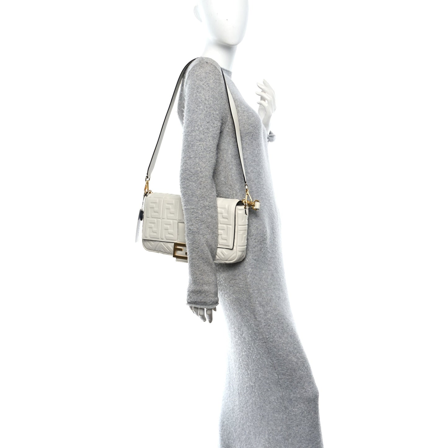 Nappa FF 1974 Embossed Large Baguette White