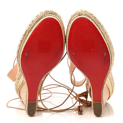 Christian Louboutin Calfskin Spagana 140 Lace Up Platform Wedge Sandals 39 Natural 5 of 9