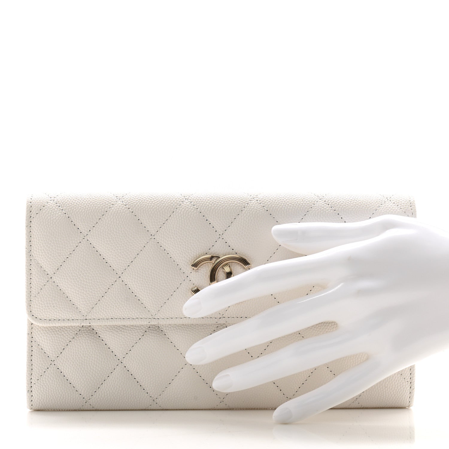 Chanel Caviar Quilted Striated CC Large Gusset Flap Wallet White 2 of 10
