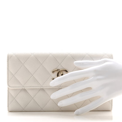 Chanel Caviar Quilted Striated CC Large Gusset Flap Wallet White 2 of 10