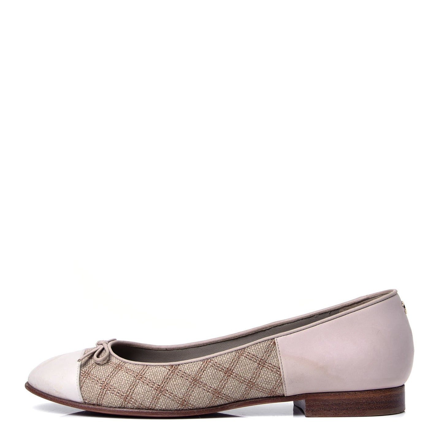 Toile Oily Calfskin CC Cap Toe Ballerina Flats 36.5 Beige Pink