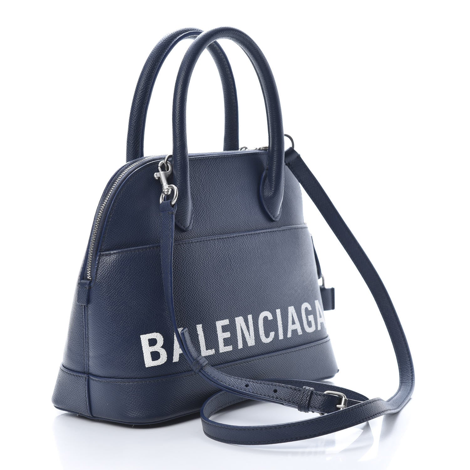 Balenciaga Signature Grained Calfskin Logo S Ville Top Handle Bag Bleu Canopee White 3 of 15