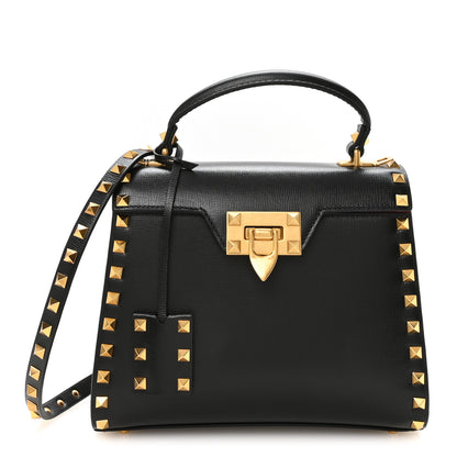 Valentino Garavani Grainy Calfskin Small Rockstud Alcove Top-Handle Flap Bag Black 1 of 10