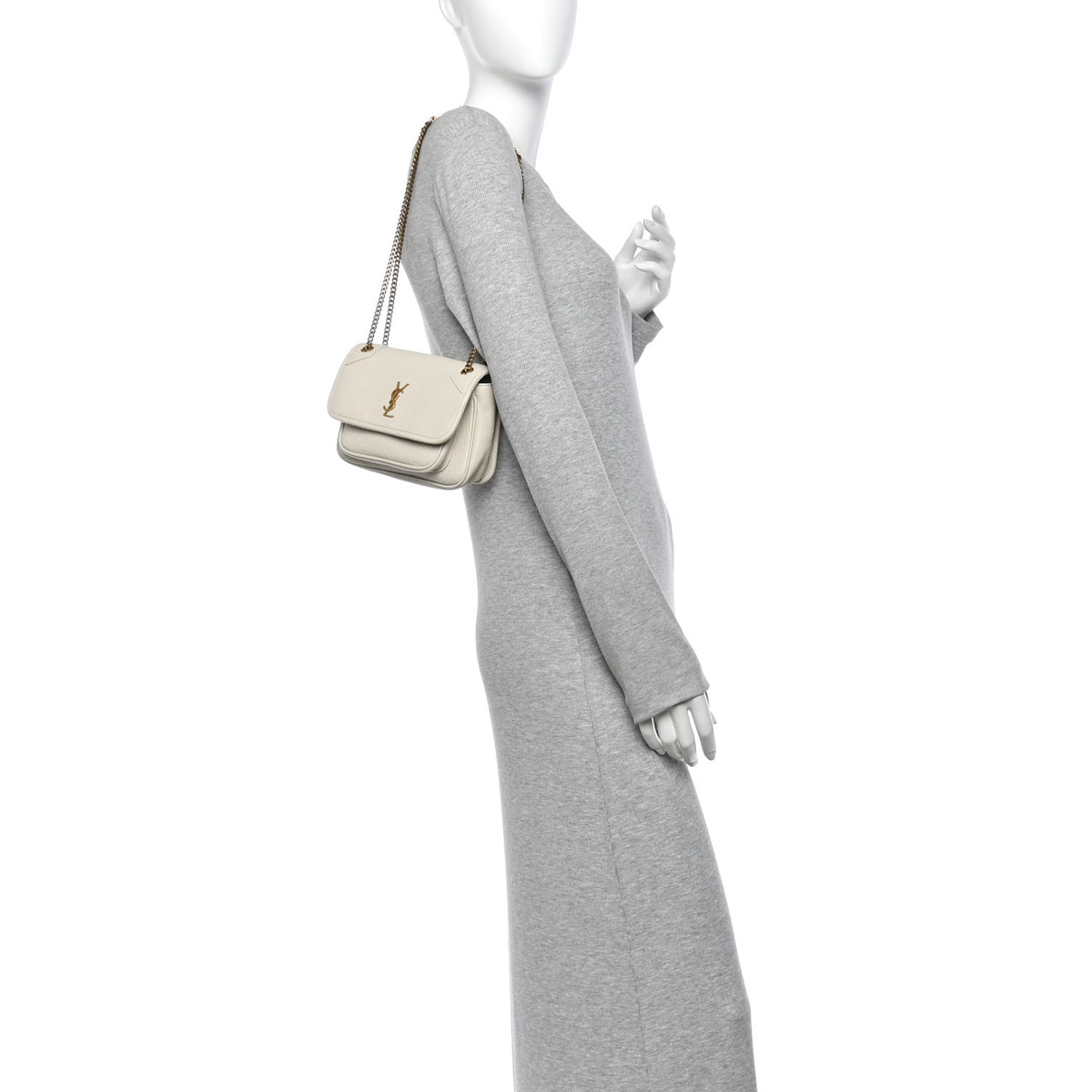 Saint Laurent Grained Lambskin Monogram Mini Niki Chain Satchel Crema Soft 2 of 10