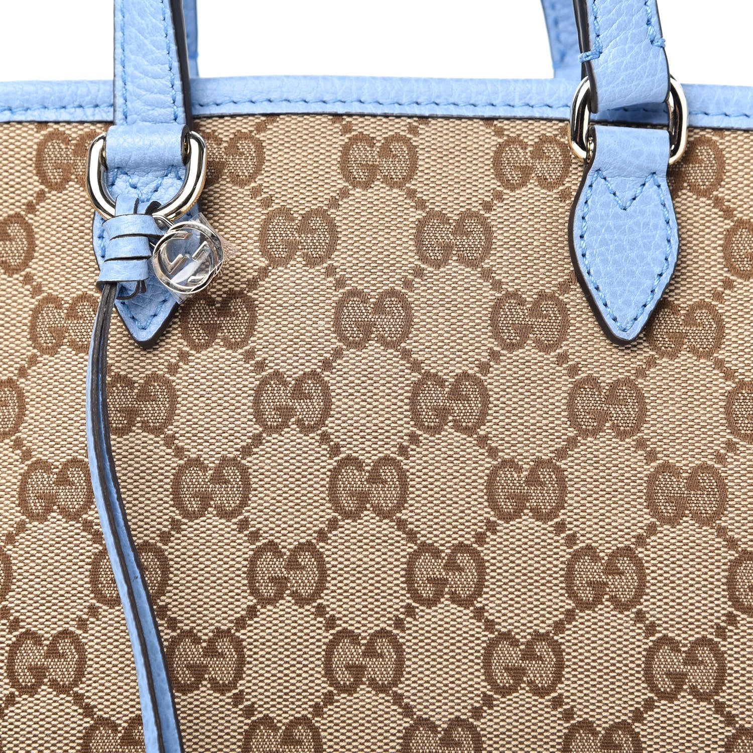Gucci Monogram Dollar Calfskin Small Bree Tote Beige Ebony Mineral Blue 10 of 10