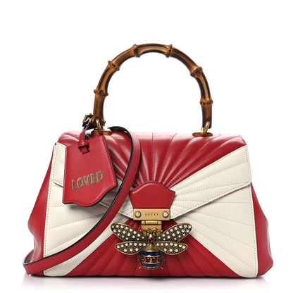 Gucci Calfskin Bamboo Trapuntata Queen Margaret Top Handle Bag Mystic White Hibiscus Red 1 of 9