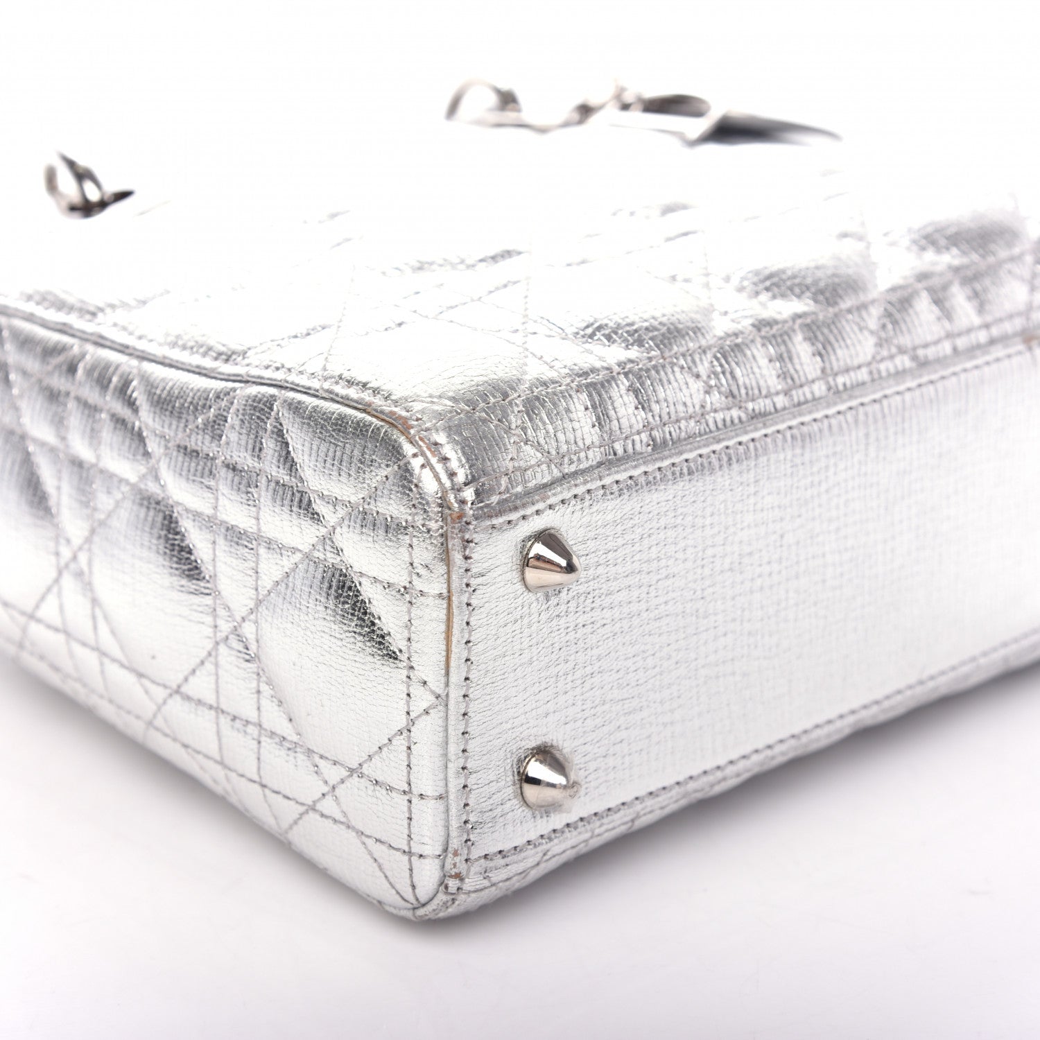 Christian Dior Metallic Grained Calfskin Cannage Small Lucky Badges My Lady Dior Silver 7 of 9