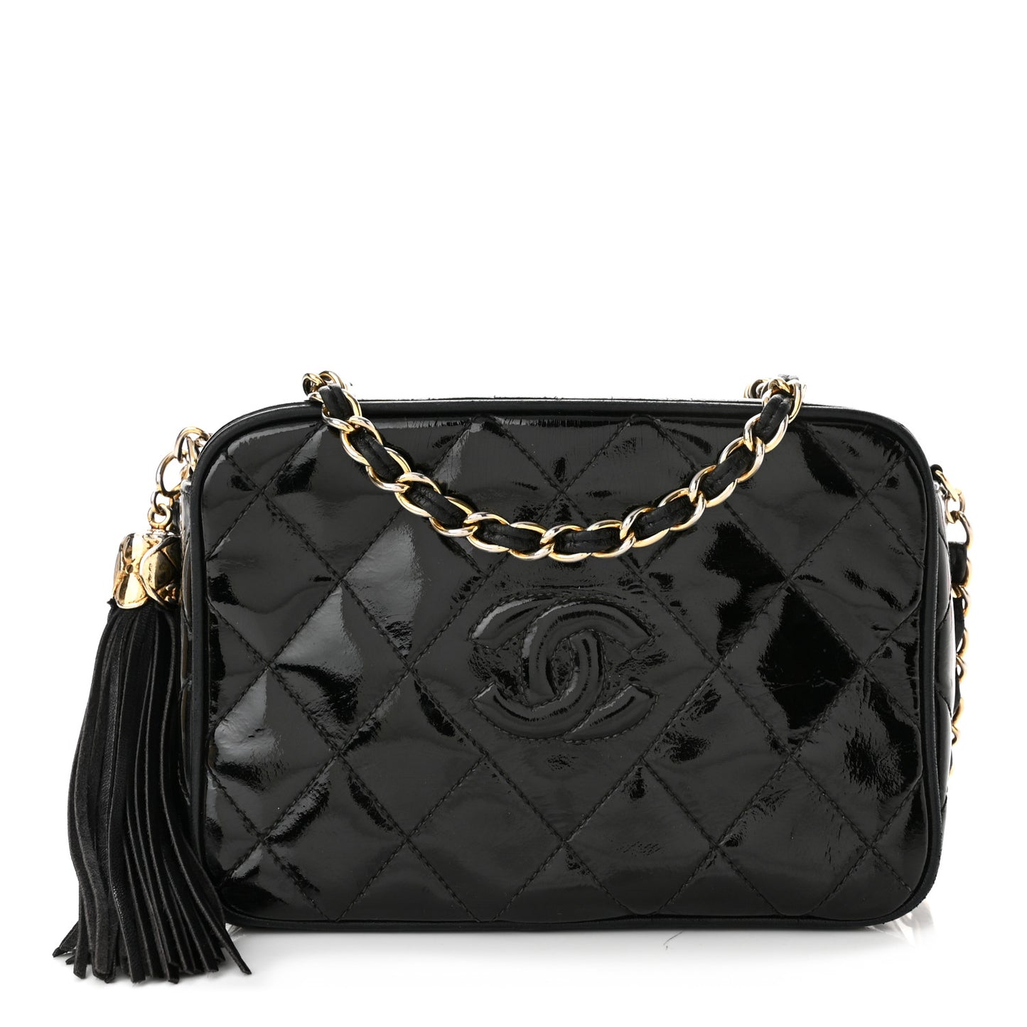 Patent Quilted Tassel Camera Case Black