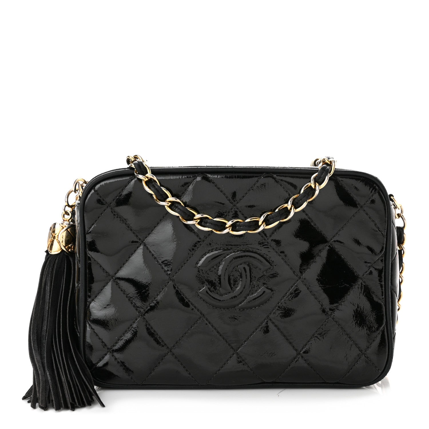 Chanel Patent Quilted Tassel Camera Case Black 1 of 10