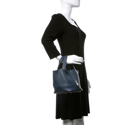 Hermes Taurillon Clemence Picotin Lock 18 PM Bleu De Prusse 2 of 11