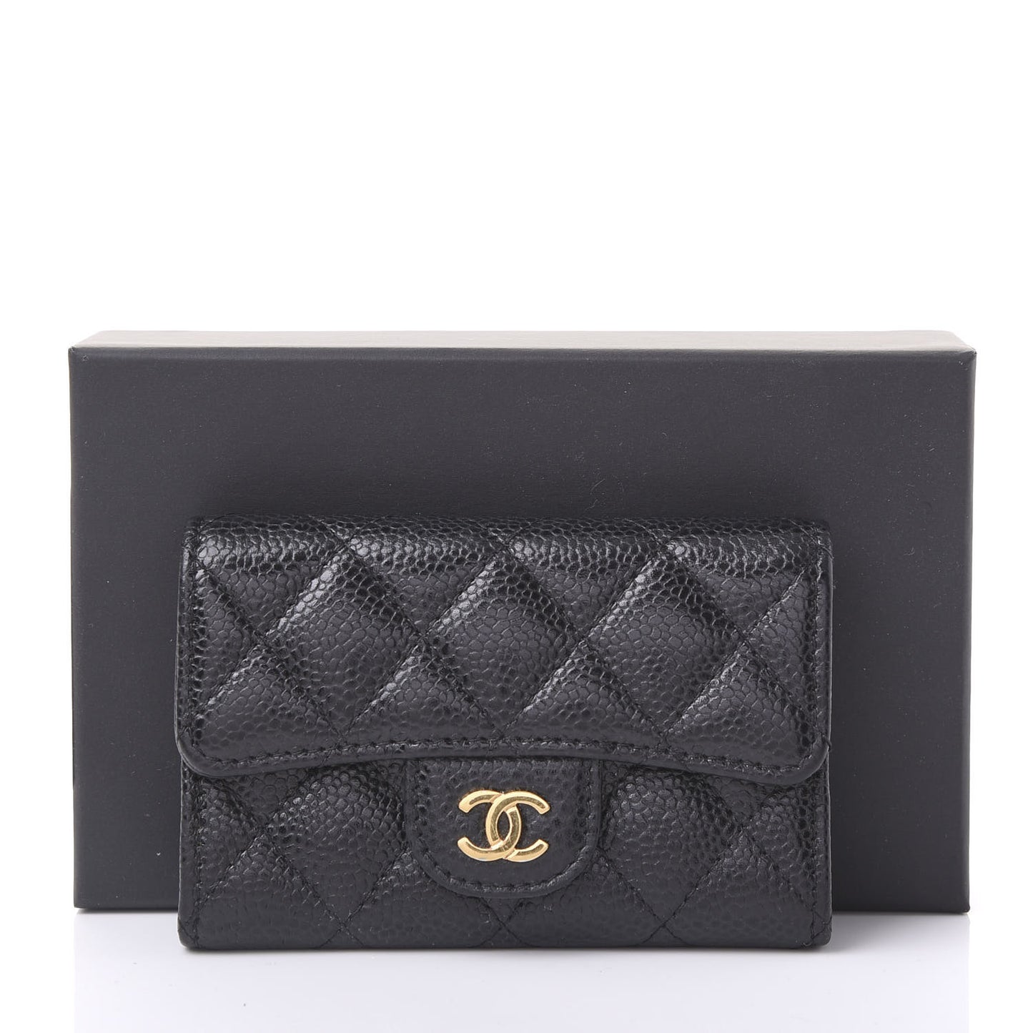 Caviar Quilted Flap Card Holder Black