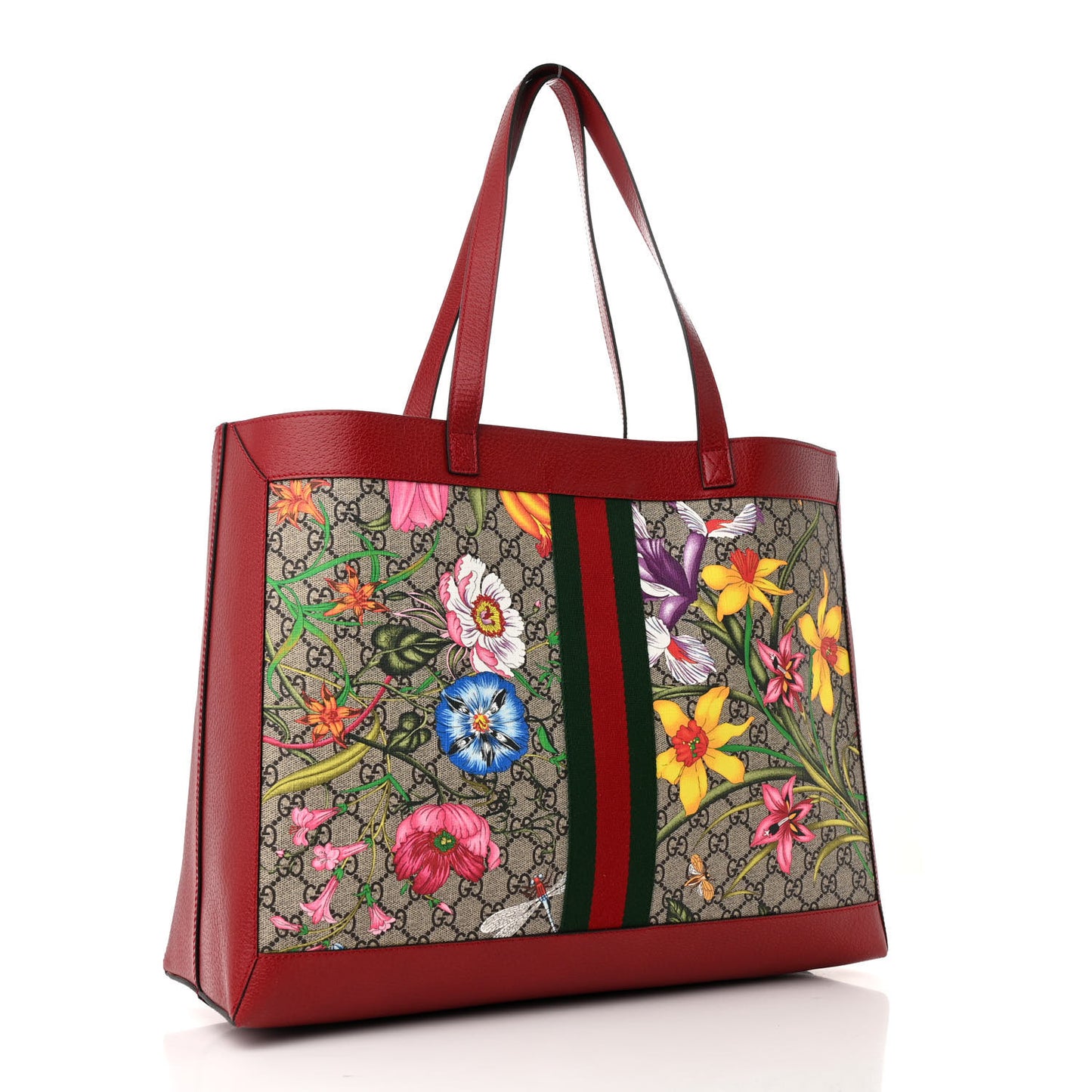 GG Supreme Monogram Flora Web Large Ophidia Tote Red