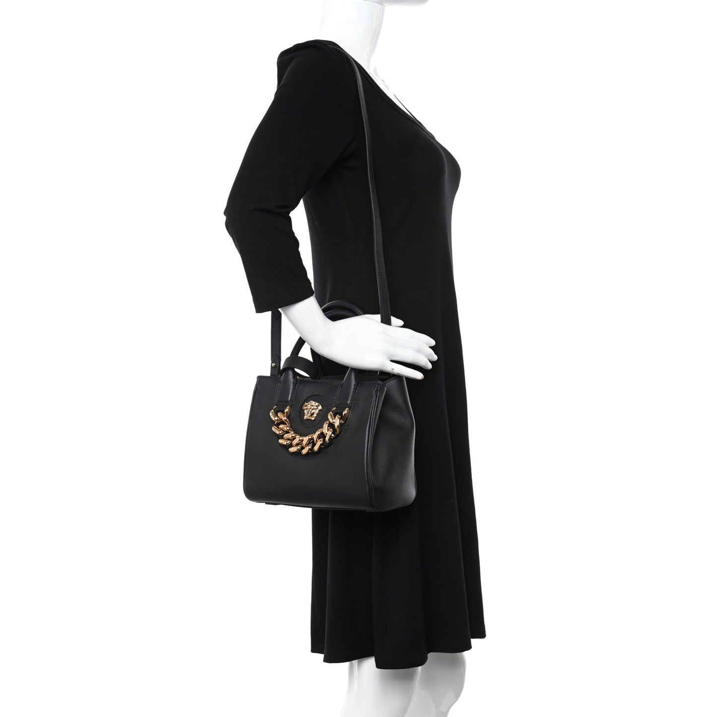 Grained Calfskin Small La Medusa Chain Tote Black