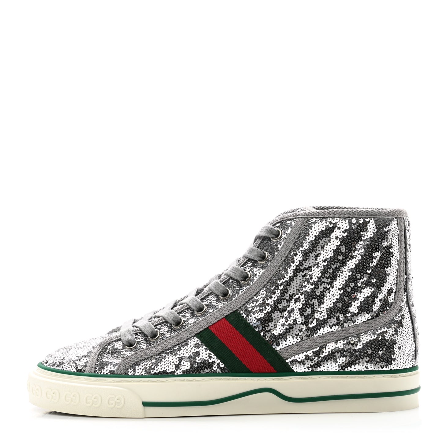 Sequin Web Matelasse Womens 1977 Tennis High Top Sneakers 38 Silver Light Grey