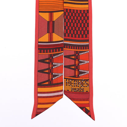 Hermes Silk Pelages et Camouflage Twilly Corail Orange Rouge 3 of 5