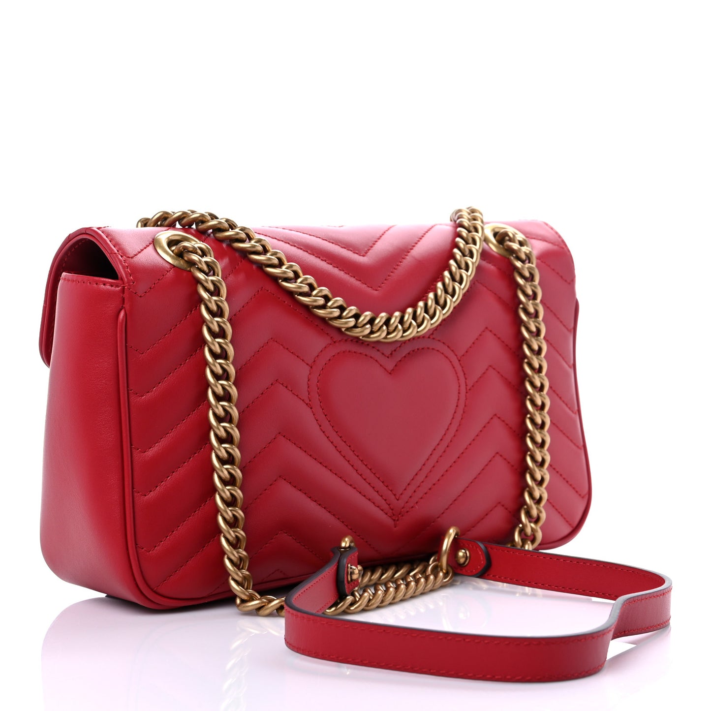 Calfskin Matelasse Small GG Marmont Shoulder Bag Hibiscus Red