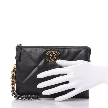 Chanel Shiny Goatskin Quilted Small Chanel 19 Pouch With Handle Black 2 of 10