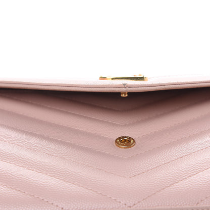 Saint Laurent Grain De Poudre Matelasse Chevron Monogram Chain Wallet Pale Pink 9 of 12