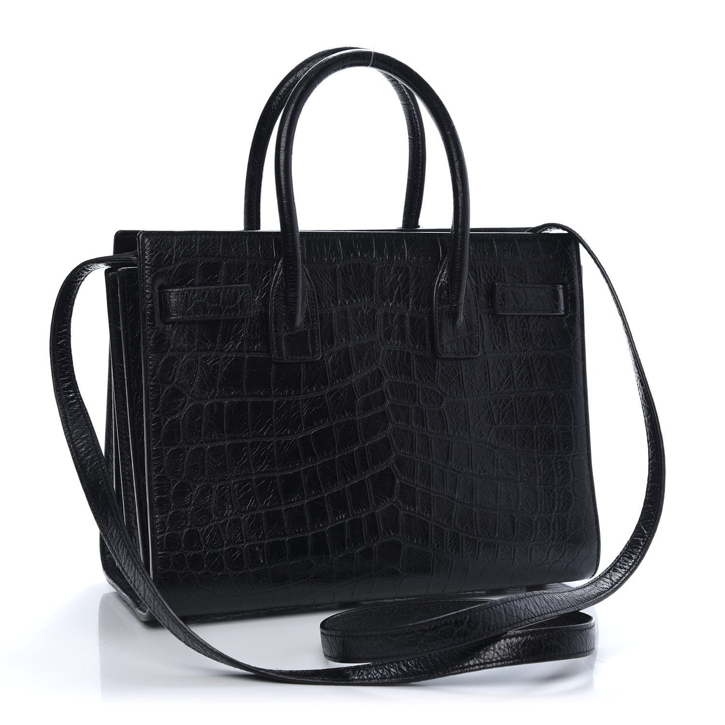 Calfskin Crocodile Embossed Baby Sac De Jour Black