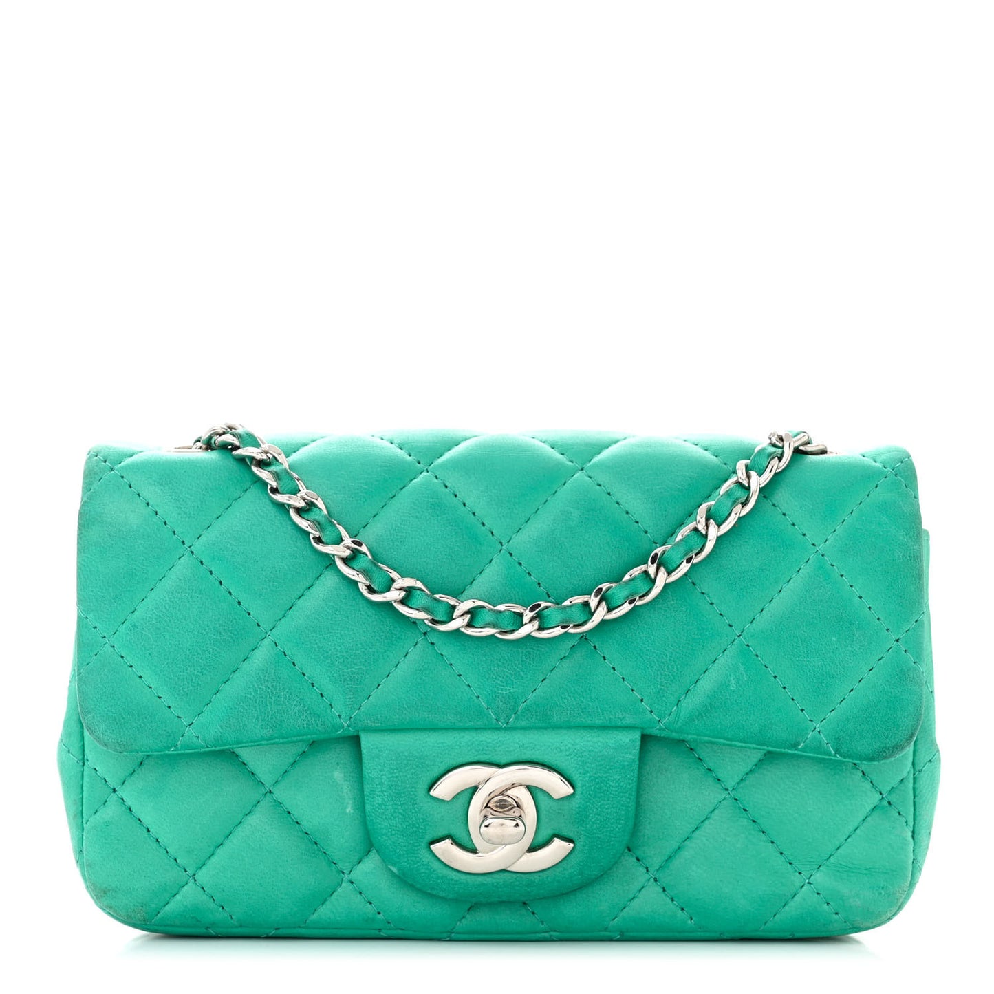 Lambskin Quilted Extra Mini Rectangular Flap Green