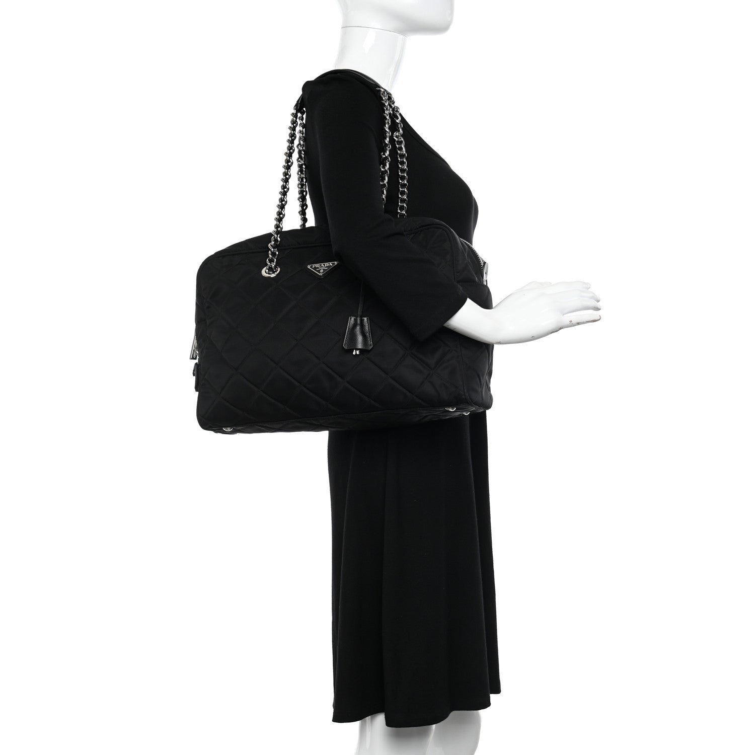 Prada Nylon Tessuto Impuntu Quilted Shoulder Bag Black 2 of 11