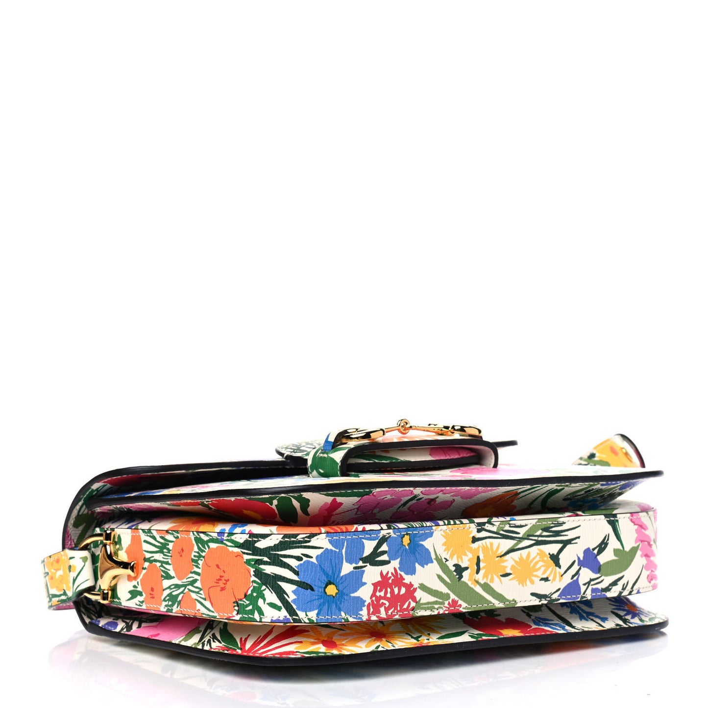 X KEN SCOTT New Shangai Calfskin Jardin D'Avril Floral Print Horsebit 1955 Shoulder Bag Ivory Pink Wild Rose
