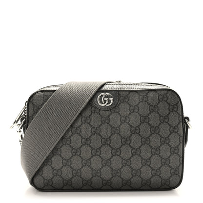 Gucci GG Supreme Monogram Textured Dollar Calfskin Web Ophidia Wristlet Shoulder Bag Grey Black Graphite Grey 1 of 9