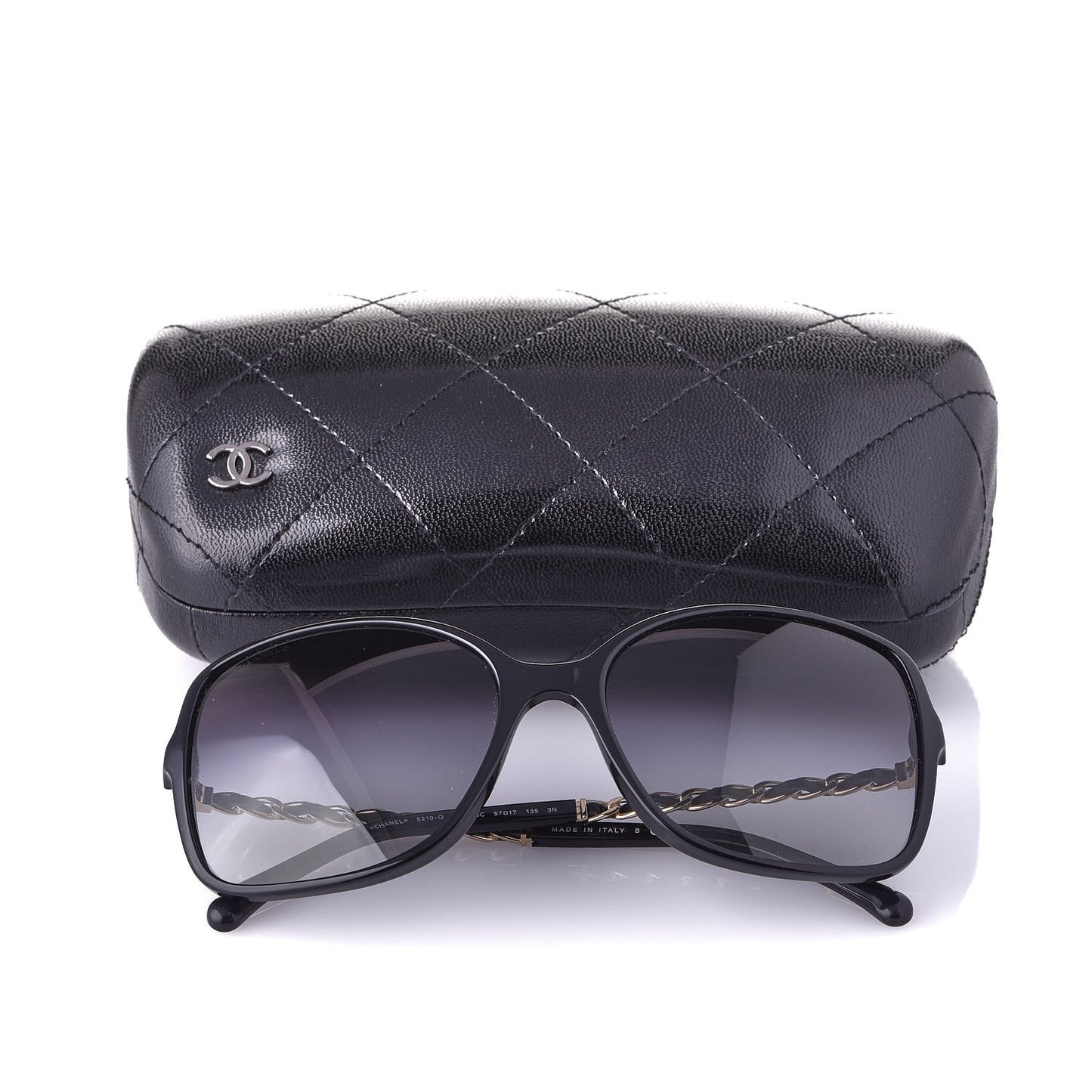 Lambskin Square Chain Sunglasses 5210-Q Black