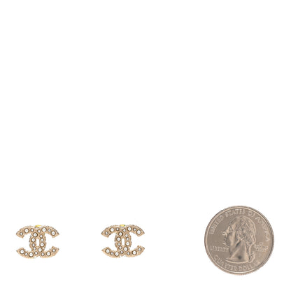 Chanel Metal Graduated Pearl Crystal CC Earrings Light Gold 2 of 5