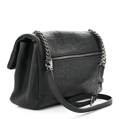 Saint Laurent Calfskin Crocodile Embossed Medium West Hollywood Monogram Fold-Over Bag 3 of 11